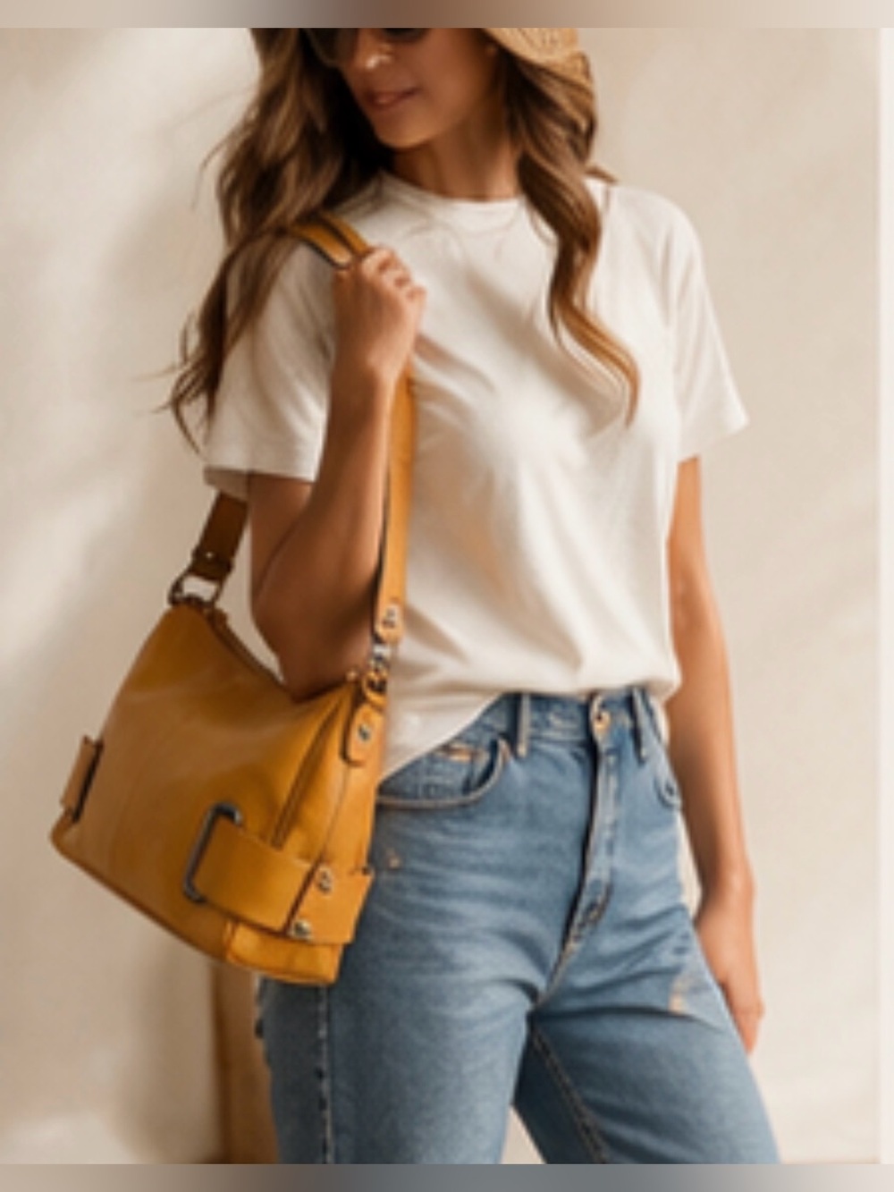 Wilsons Leather Mustard Yellow Genuine Leather Y2K Shoulder Bag Baguette Purse